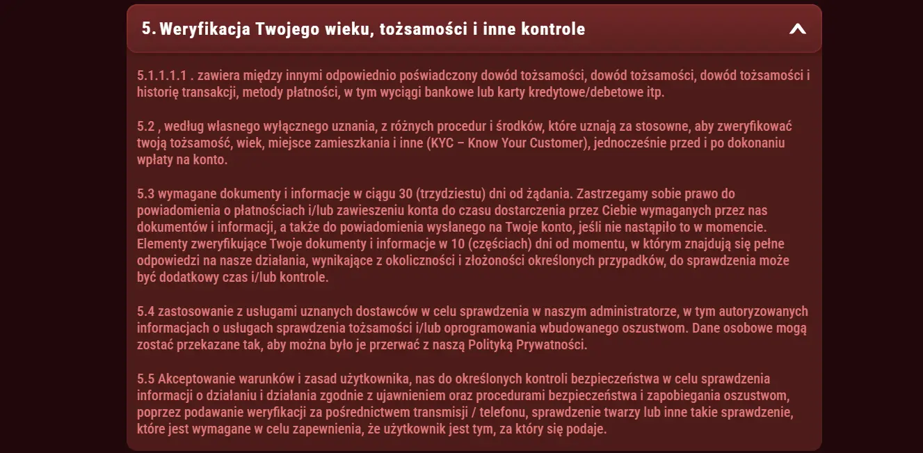 Oficjalny fragment zasad Magius dotyczący weryfikacji tożsamości KYC